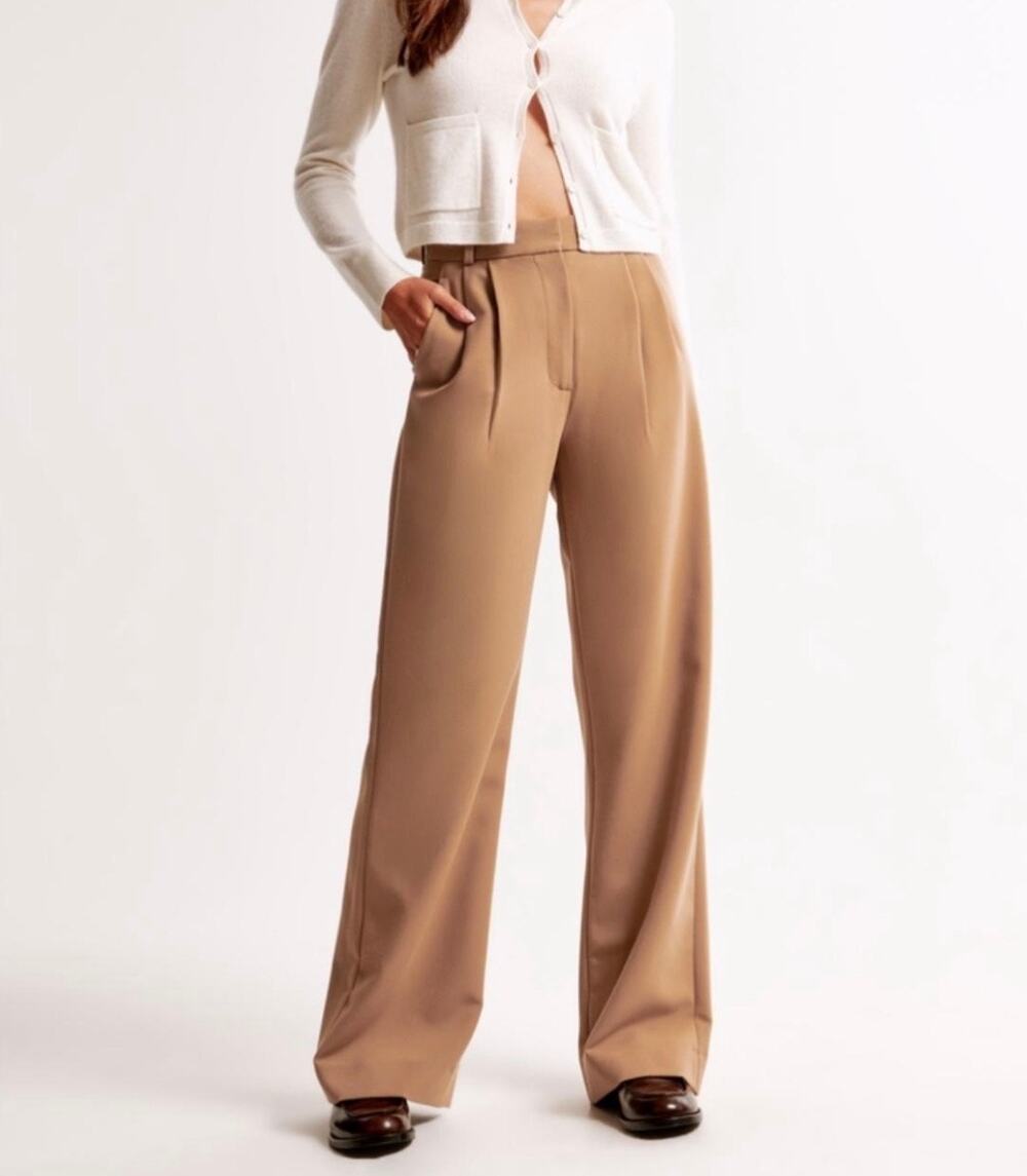 Abercrombie & Fitch Sloan Tailored Wide Leg Pants Tan Size Medium